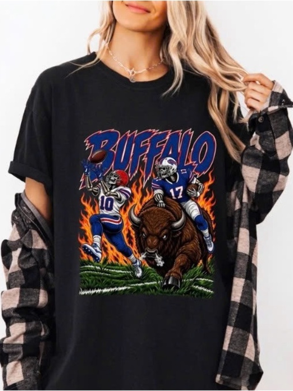 Buffalo Football Graphic T-Shirt Skeleton Bison Game Day Tee
